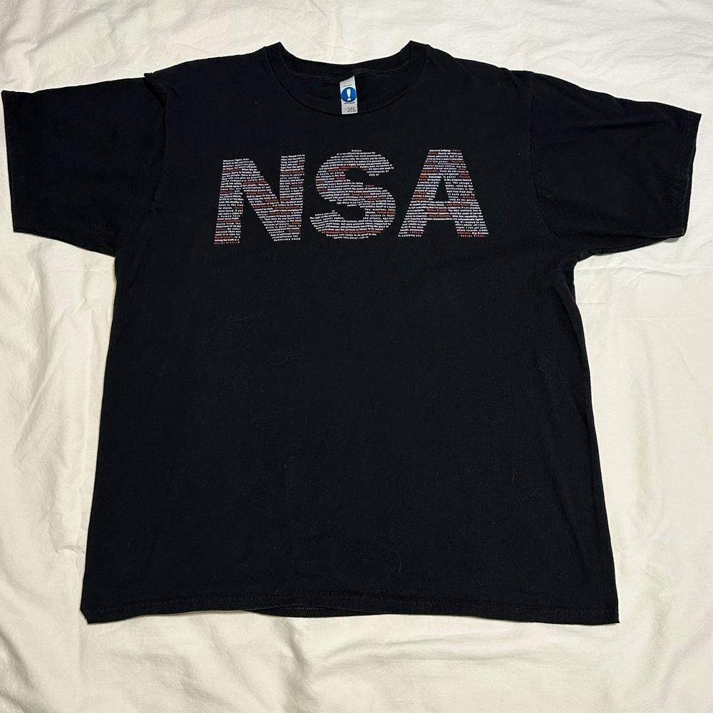 Men’s XL T-shirt, says NSA but letters are filled with quotes from people